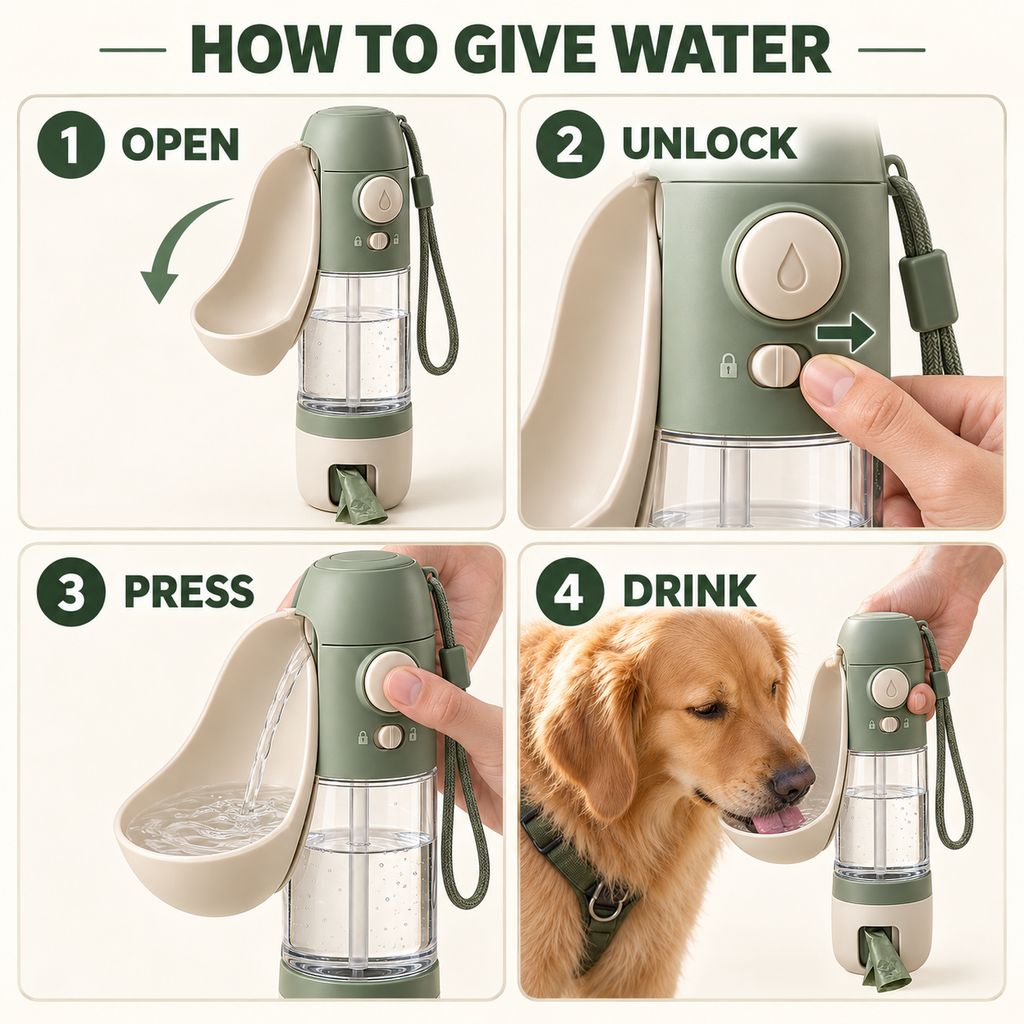 Pawlivopets™  TrailSip 4-in-1 Travel Hydration Bottle