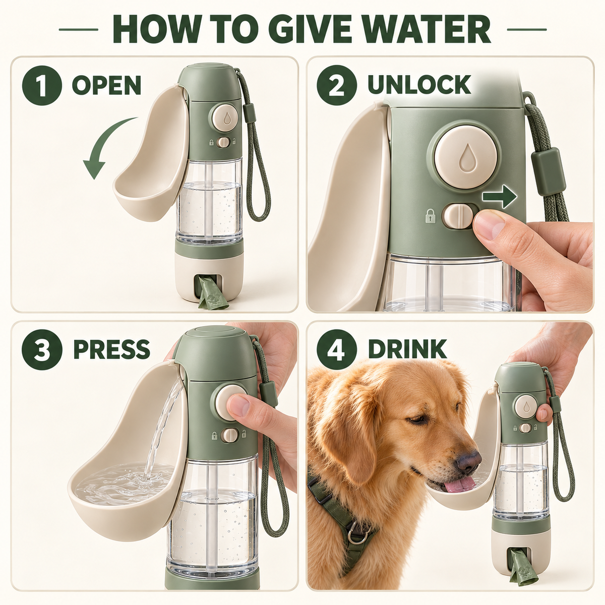 Pawlivopets™  TrailSip 4-in-1 Travel Hydration Bottle