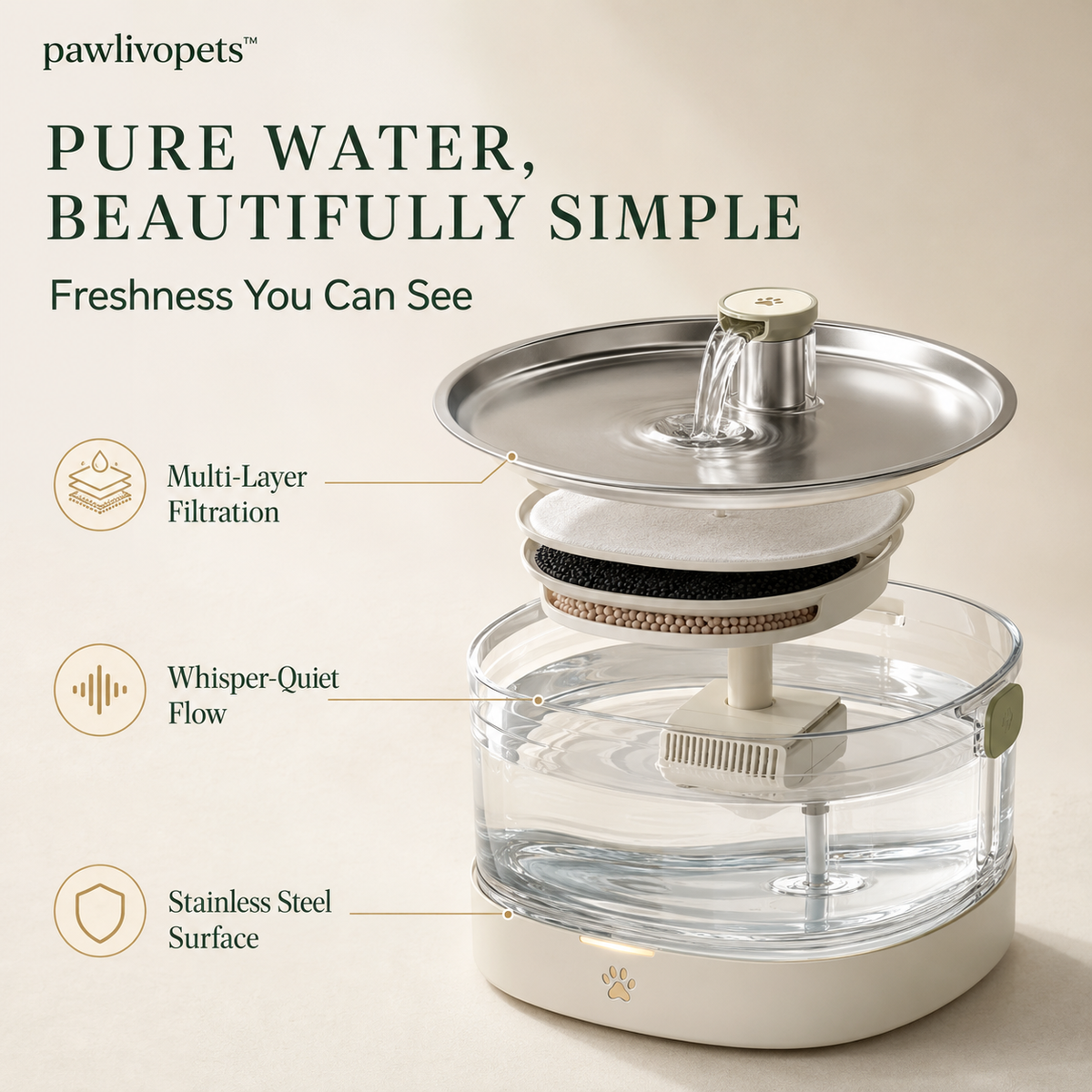 Pawlivopets™ ClearFlow Smart Hydration Station – Silent Multi-Pet Water Fountain
