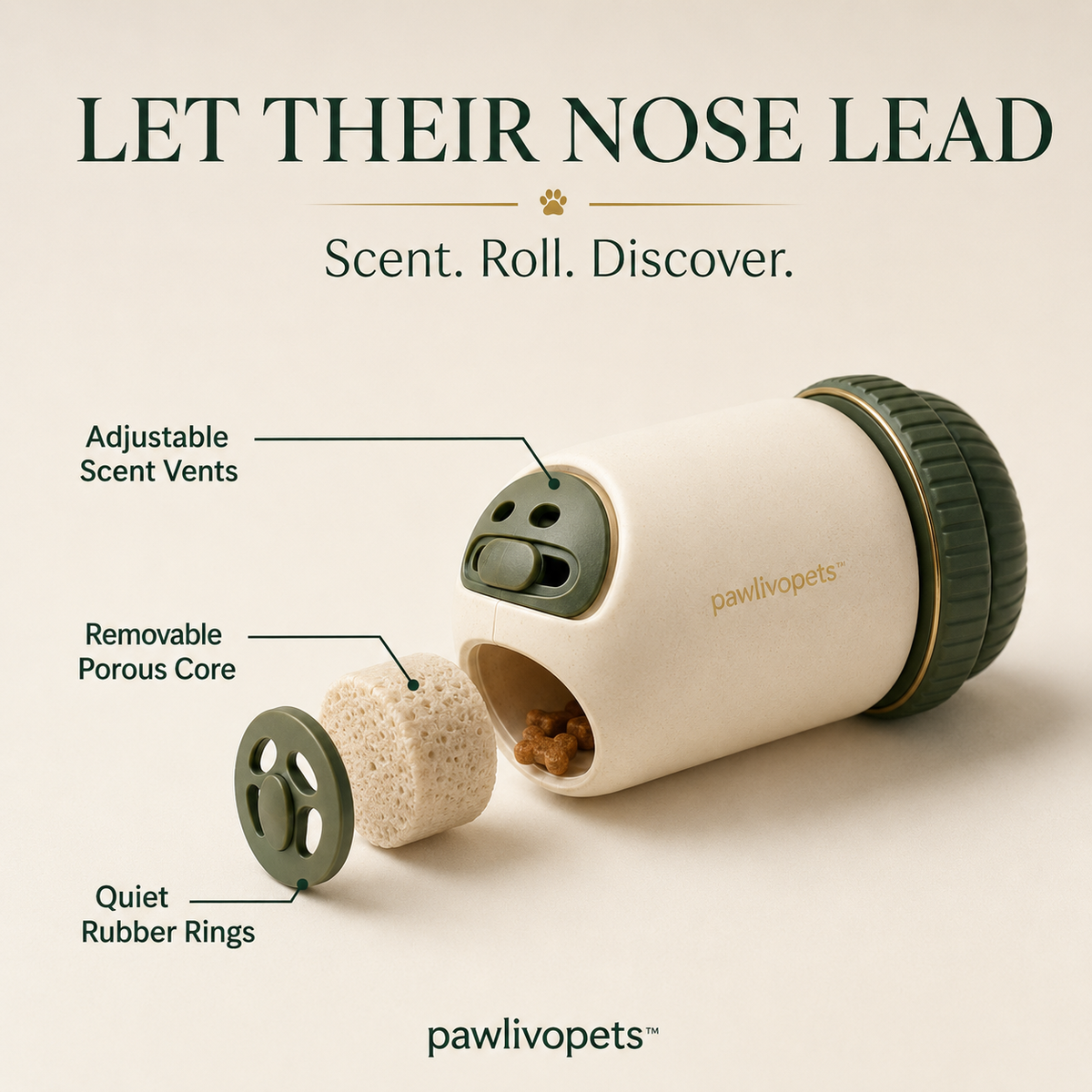Pawlivopets™ ScentTrail Adventure Roller – Customizable Scent & Treat Enrichment Toy